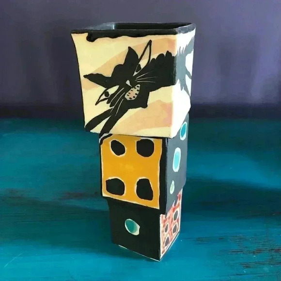 Handmade 3 Piece Cat + Mouse Ceramic Vases - Picture 2 of 15